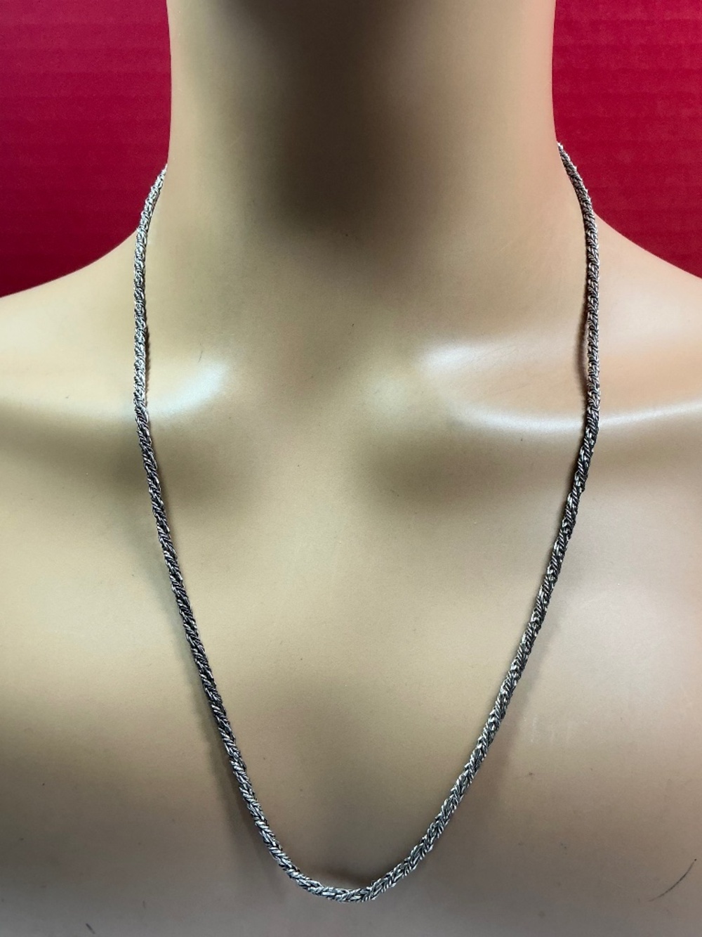 Vintage Sterling Silver Men’s Twisted Rope Style Necklace / Chain. 23.5” long